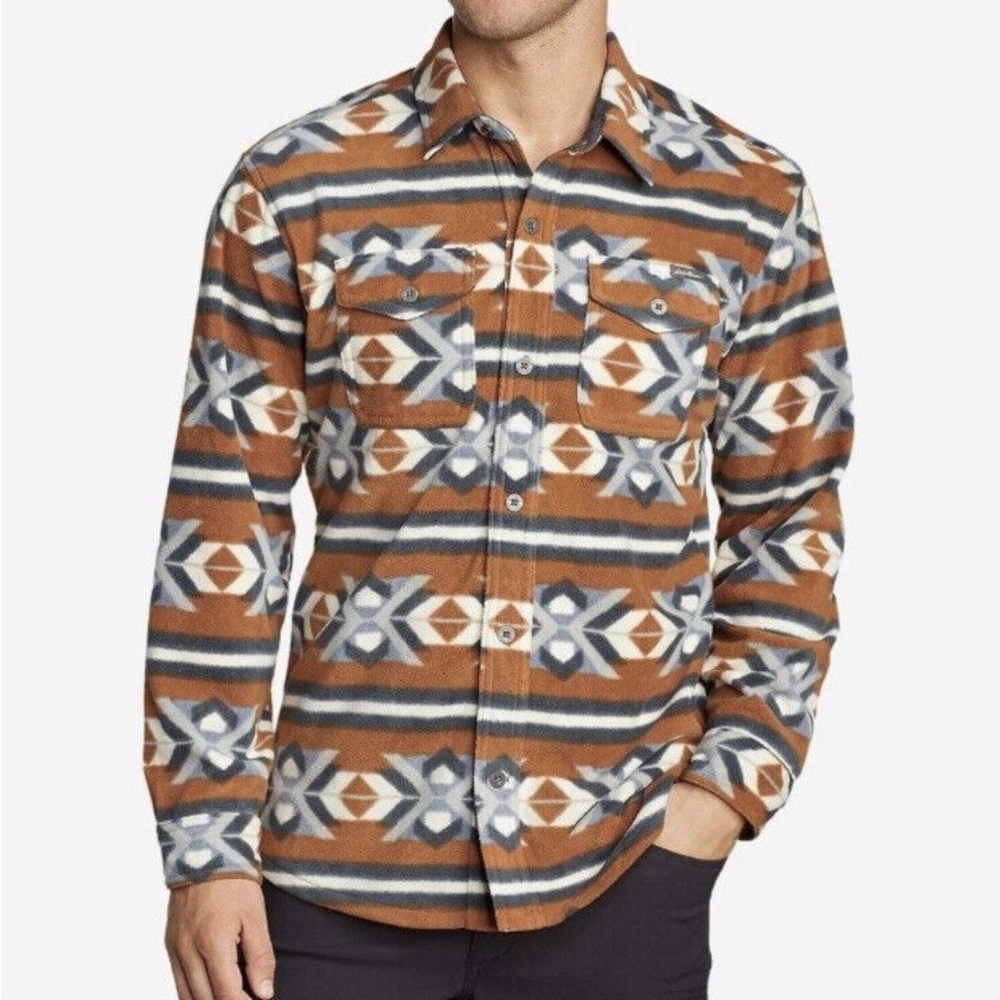 Eddie Bauer Mens Chutes Microfleece Long Sleeve Aztec Shirt